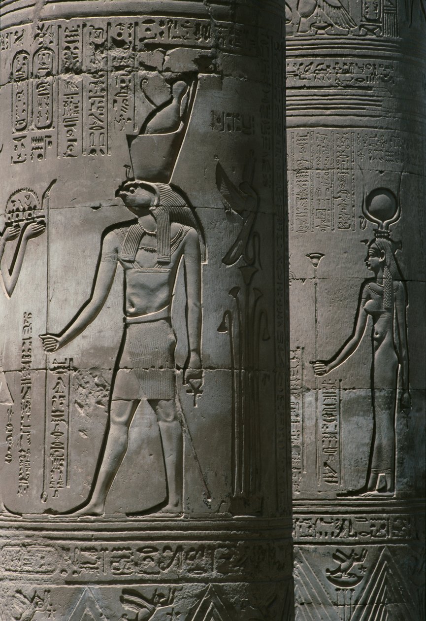 Detalj av søylegangen, det romerske og ptolemaiske dobbelttempelet til Sobek og Haroeris på Nilen-steinen av Egyptian