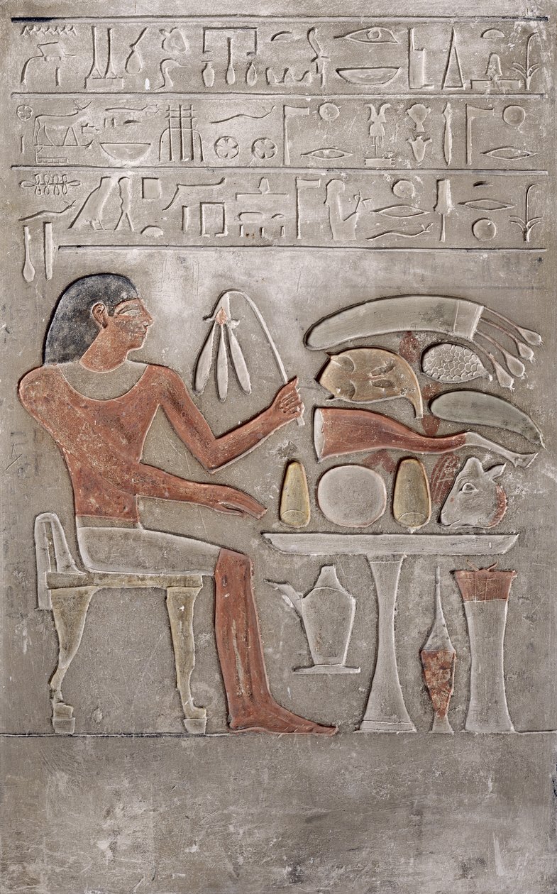 Stela som skildrer den avdøde foran et offerbord (malt kalkstein) av Egyptian
