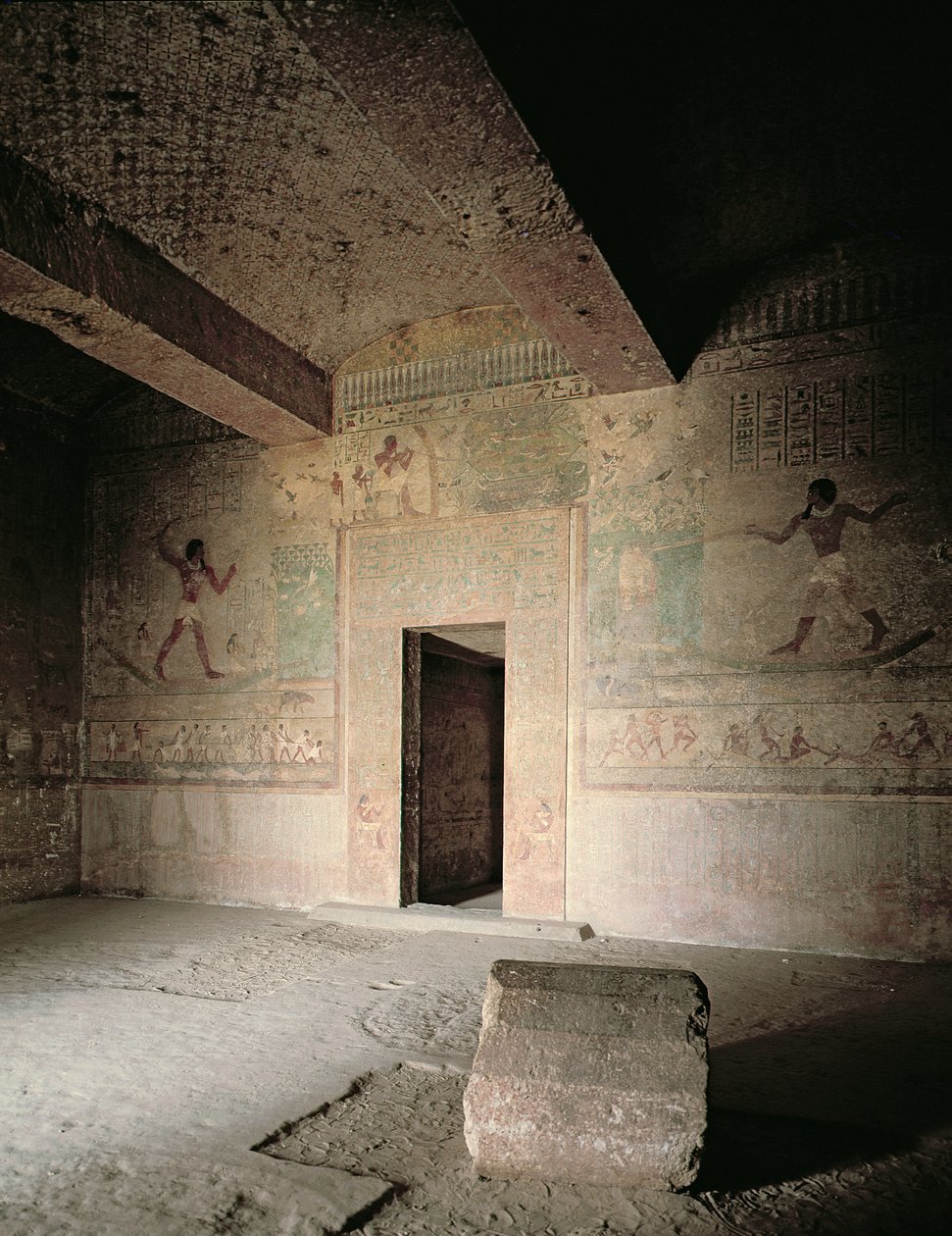 Graven til Khnumhotep III med veggmalerier som viser Khnumhotep og hans kone som fisker og fugler i papyrussump, Midtriket av Egyptian 12th Dynasty