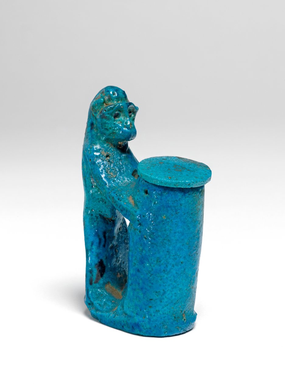 Kohl-gryte, i form av en ape-fajanse, se også 423001 av Egyptian 18th Dynasty