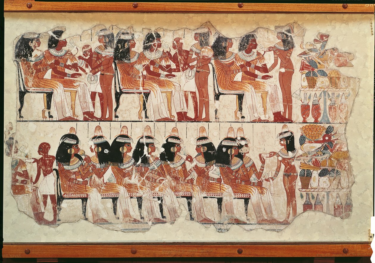 Bankettscene, fra Theben, ca. 1400 f.Kr. (veggmaleri) av Egyptian 18th Dynasty
