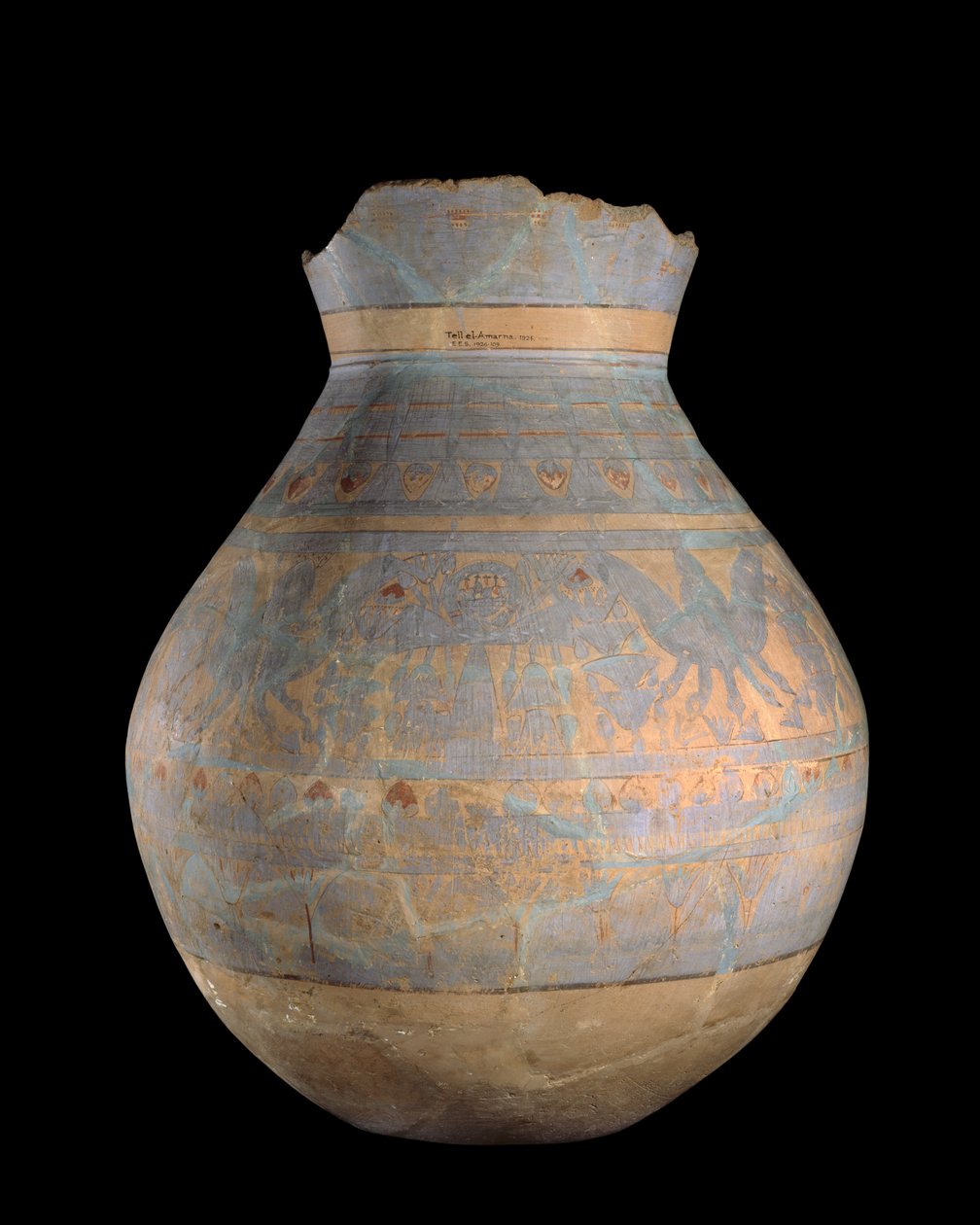 Dekorert fartøy - side A, Tell-El Amarna, 1300-tallet f.Kr. (keramikk) av Egyptian 18th Dynasty