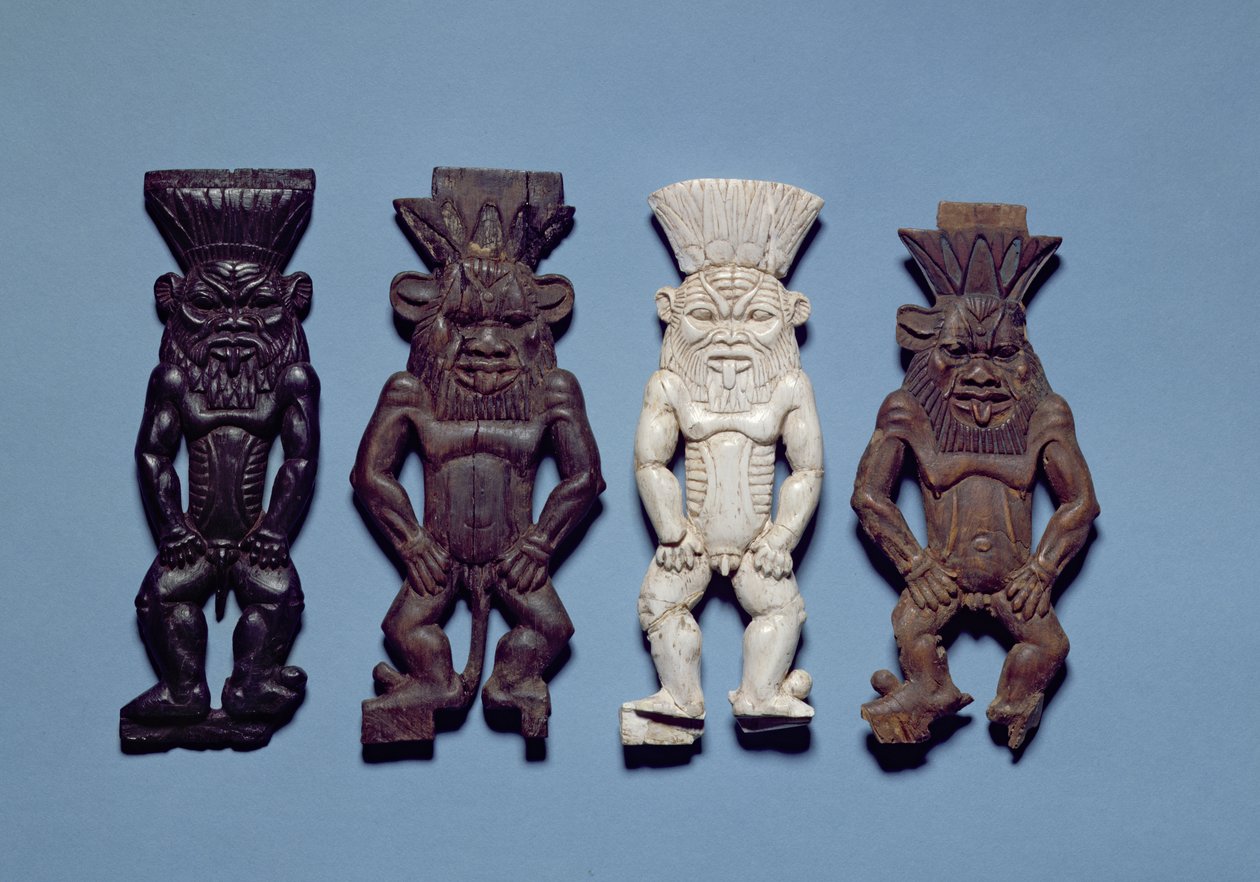 Fire figurer av den groteske guddommen Bes, New Kingdom (tre og elfenben) av Egyptian 18th Dynasty