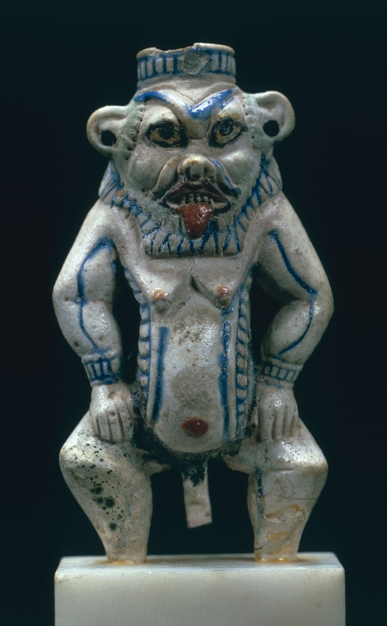 Kohl-gryte i form av guden Bes, New Kingdom, ca.1400-1300 f.Kr. (fajanse) av Egyptian 18th Dynasty