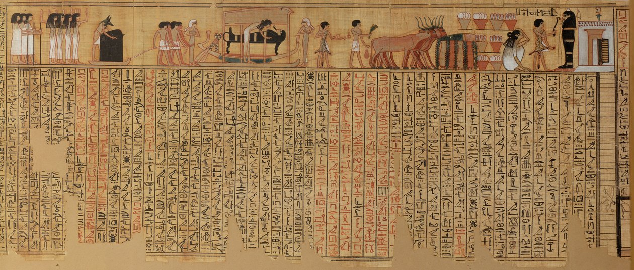 Ånden til den avdøde som stiger ned i graven, fra de dødes bok til skriveren Neqbed, New Kingdom (papyrus) av Egyptian 18th Dynasty