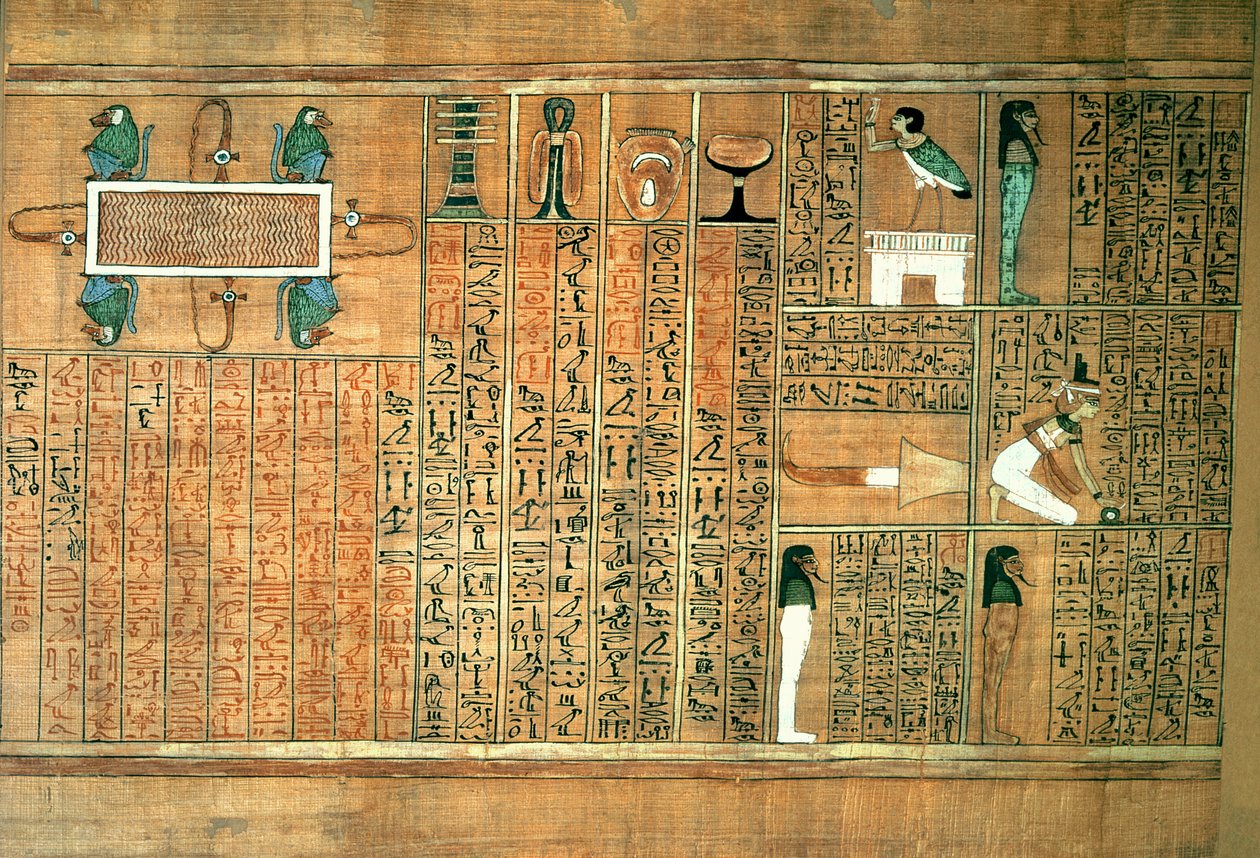 Detalj som viser den avdøde og hans Ba, fra Book of the Dead of the Scribe Any, ca. 1250 (malt papyrus) av Egyptian 19th Dynasty