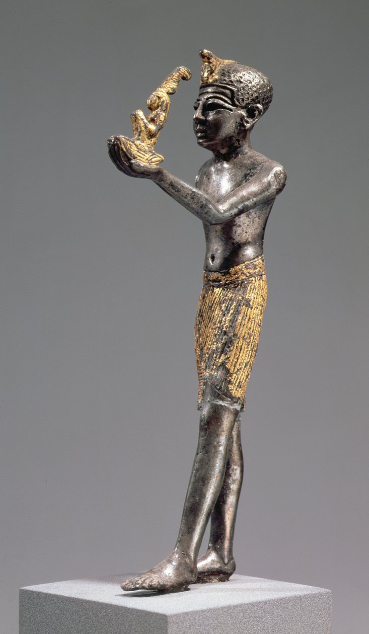 Farao gir et offer for gudinnen Maat, New Kingdom, 1303-1224 f.Kr. (sølv med delvis forgylling) av Egyptian 19th Dynasty