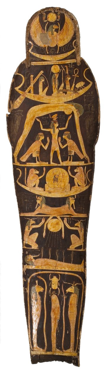 Mummilokk, fra kisten til sjefen for skriftlærde ved tempelet til Amun Re, Nespawershefyt, tredje mellomperiode, ca. 1000 f.Kr. malt tre av Egyptian 21st Dynasty