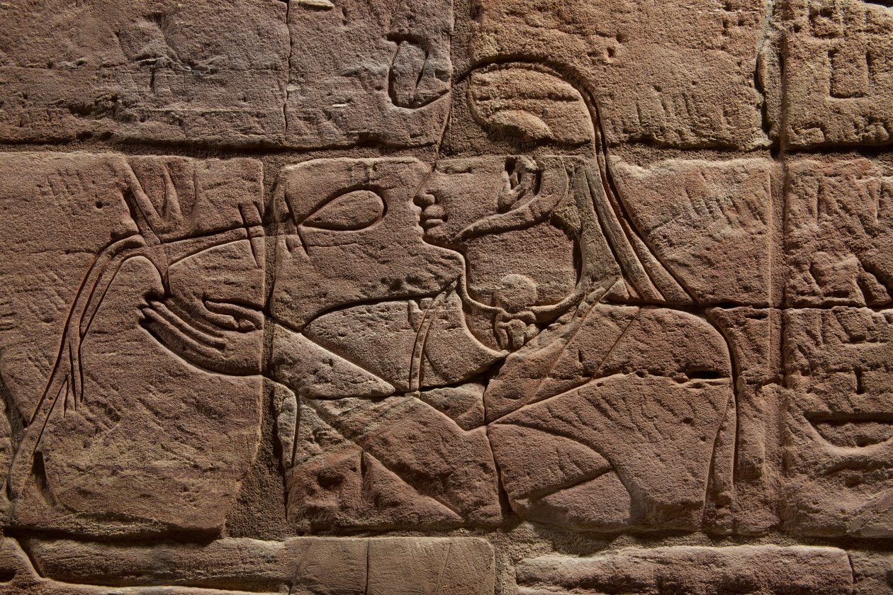 Detalj av muren i Aspelta, ca. 680 f.Kr. sandstein av Egyptian 25th Dynasty