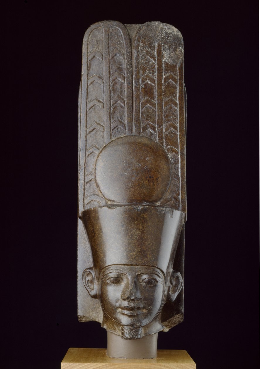 Kvartsitthode til Amun innskrevet på den bakre søylen med Horus-navnet Tanewatamani utskåret mørkebrun kvartsitt av Egyptian 25th Dynasty