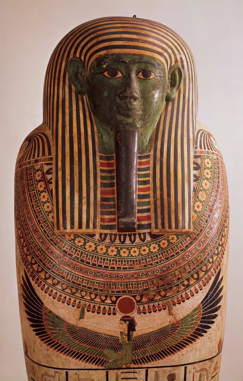 Ytre lokk på sarkofagen til Psametik I (664-610 f.Kr.) Sen periode (malt tre) av Egyptian 26th Dynasty