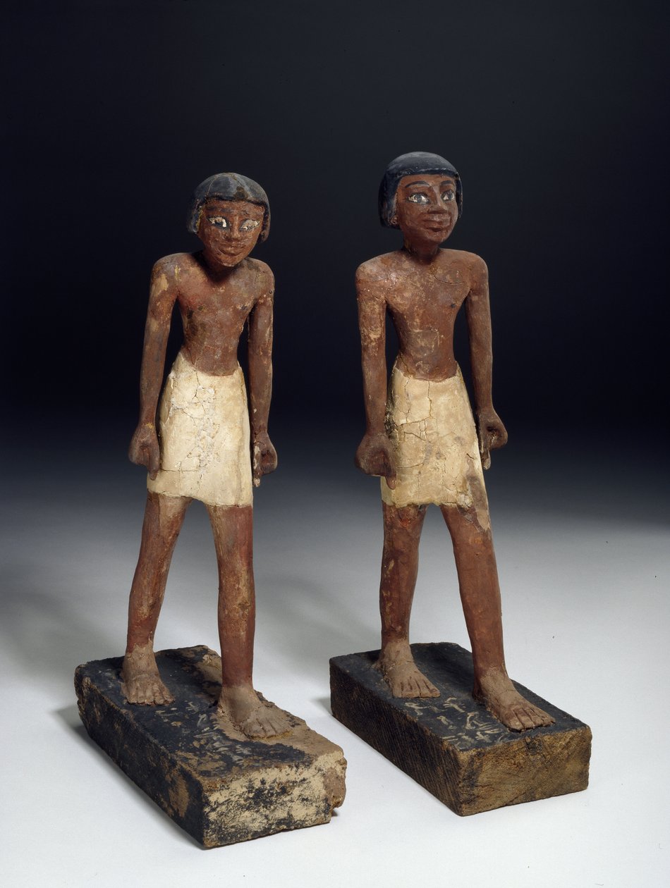 Statuetter av tre, gesso og maling av Egyptian 6th Dynasty