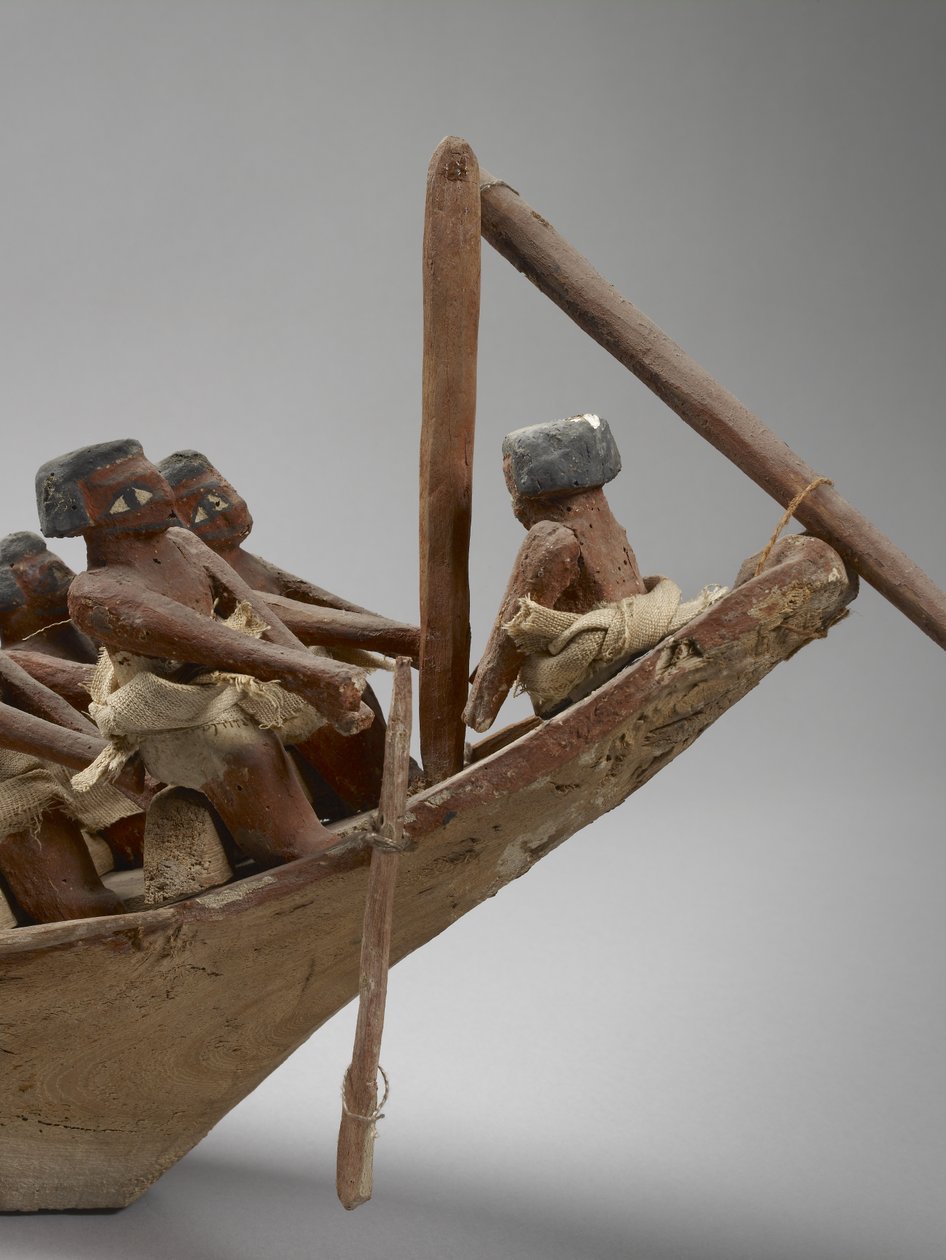 Modellbegravelsesbåt, fra Beni Hasan, sannsynligvis Middle Kingdom, ca. 2060-1786 blandede medier detalj av 107032 av Egyptian