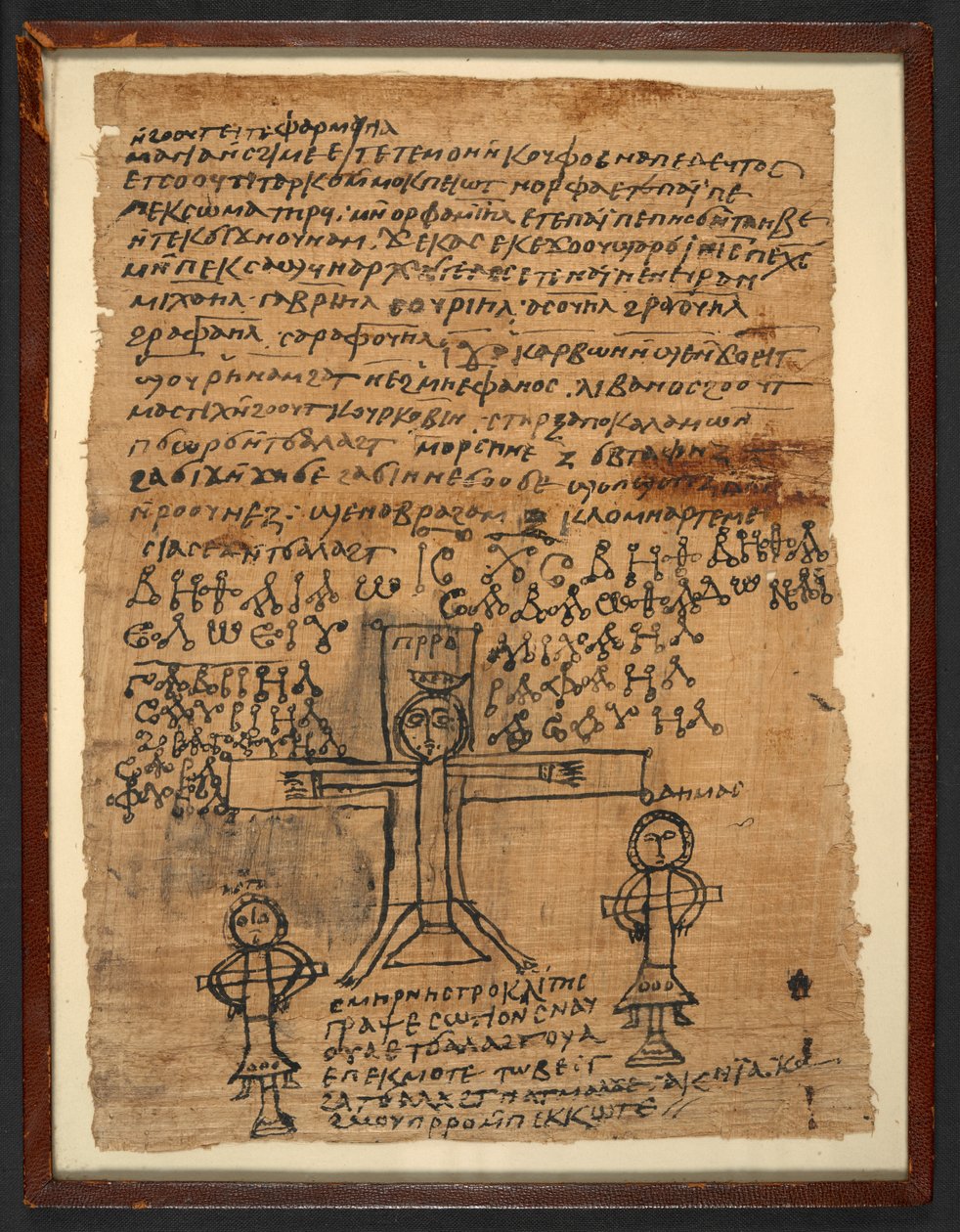 Korsfestelsen fra en koptisk magisk tekst fra 600-tallet, eller 6796 (4), 475-525 AD (papyrus) av Egyptian