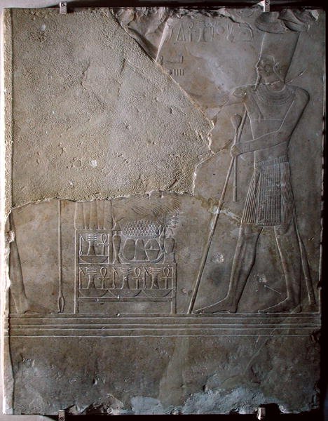 Relieff som viser Mentuhotep III (ca. 2004-c.1992 f.Kr.) som dedikerer tilbud, Midtriket, ca. 1982-1970 f.Kr. (kalkstein) av Egyptian 11th Dynasty