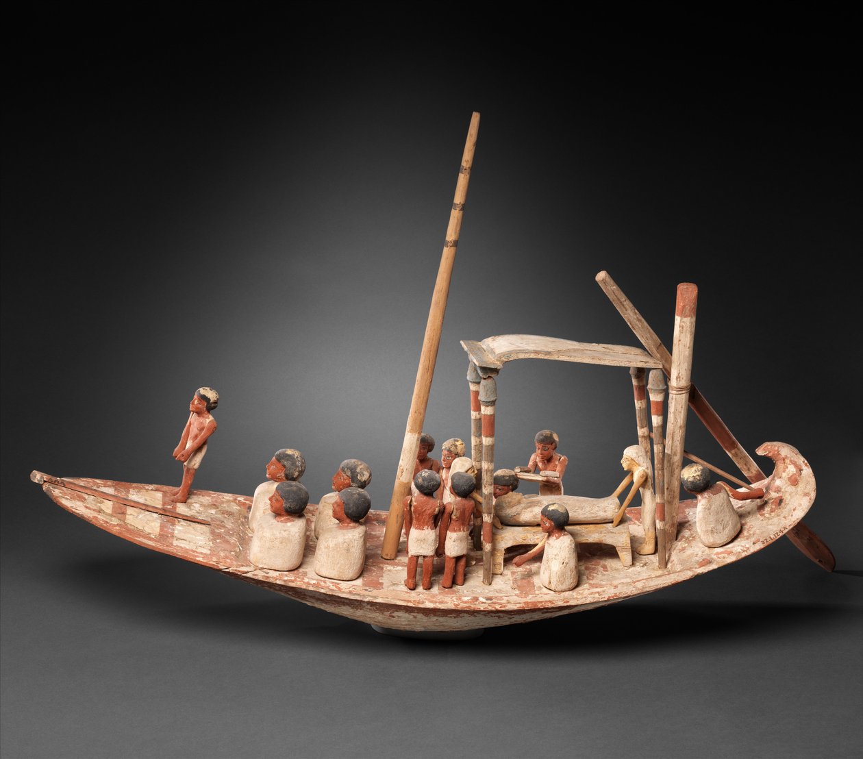 Modellseilbåt som transporterer en mumie, ca. 1900–1885 f.Kr. (tre, maling) av Egyptian 12th Dynasty