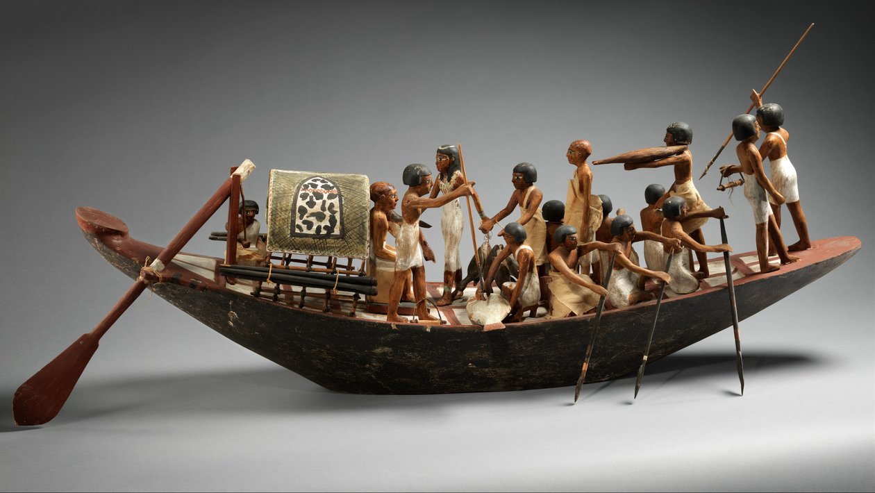 Modell sportsbåt fra graven til Meketre, ca. 1981–1975 f.Kr. (pusset og malt tre, lin, lintråd, kobber) av Egyptian 12th Dynasty