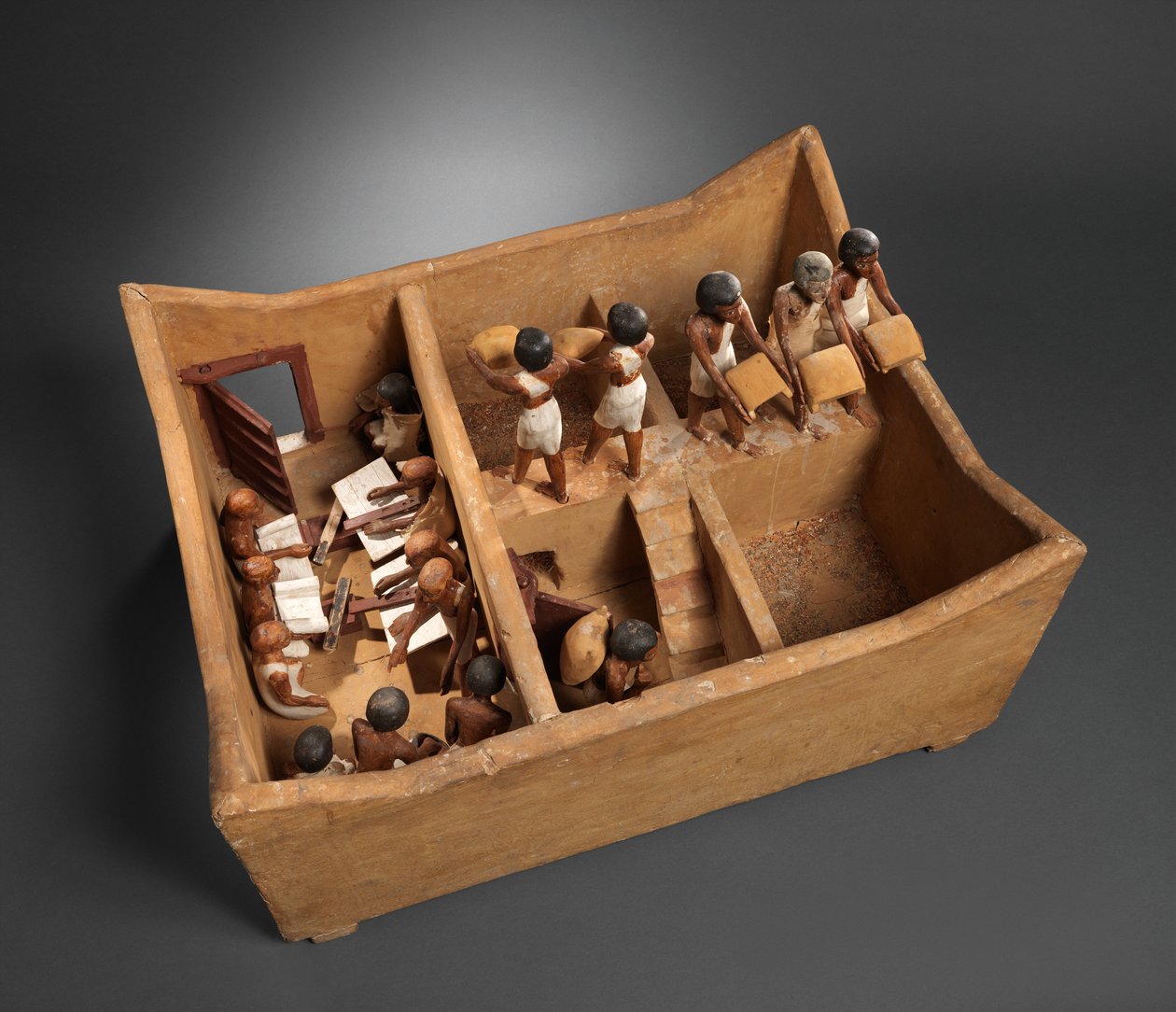 Modell av et kornkammer med skriftlærde fra graven til Meketre, ca. 1981–1975 f.Kr. (tre, gips, maling, lin, korn) av Egyptian 12th Dynasty