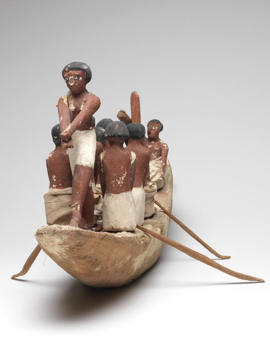 Modellseilbåt fra Tomb of Khety (Beni Hasan) Middle Kingdom, ca. 2010 f.Kr. - 1950 f.Kr. (malt tre og lin) av Egyptian 12th Dynasty