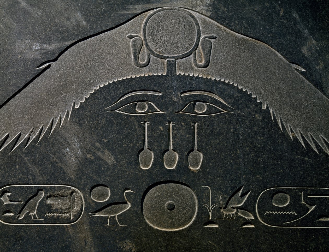 Pyramidion of Amenemhat III, høyde 140 cm, basalt, fra Dahshur, Detalj, Egyptisk sivilisasjon, Midtriket, Dynasti XII av Egyptian 12th Dynasty