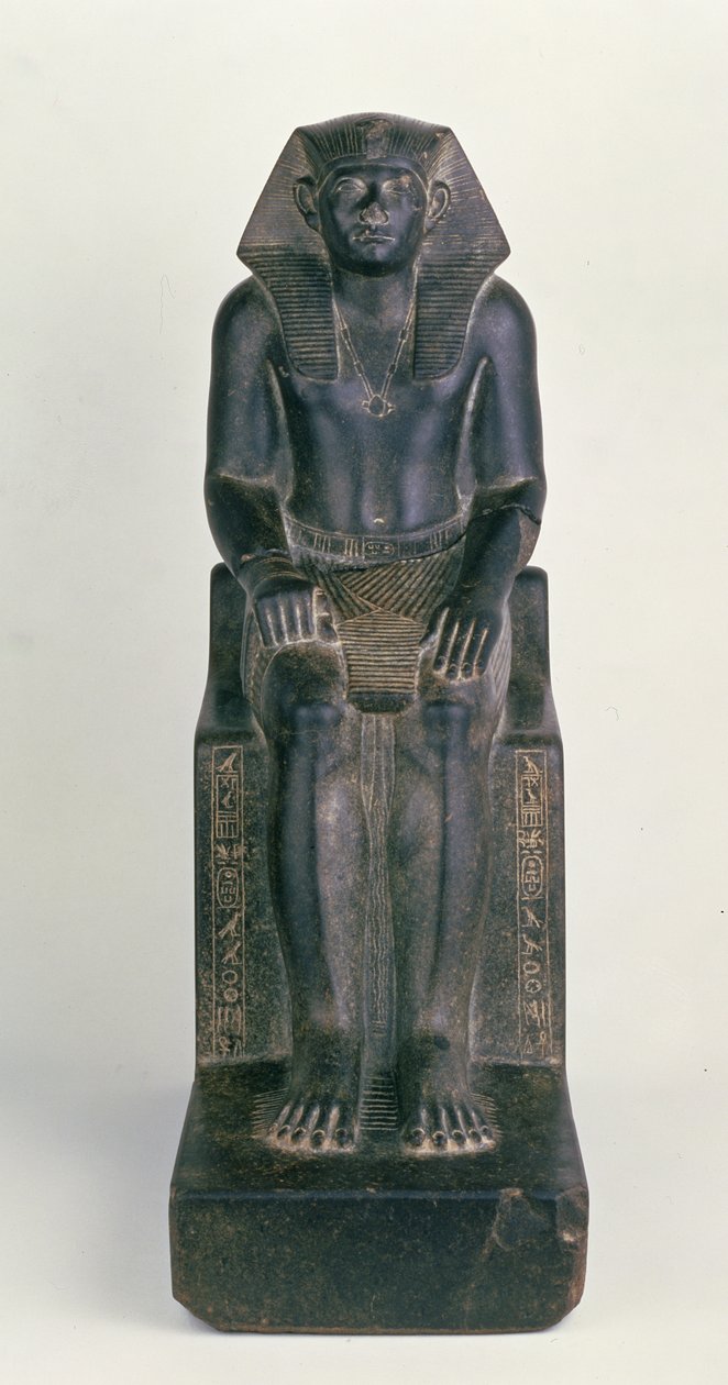 Sittende statue av Sesostris III, fra Hierakonpolis, Middle Kingdom (svart granitt) av Egyptian 12th Dynasty