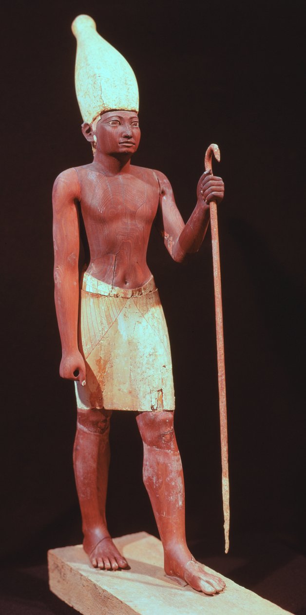 Statue av Sesostris I (styrt 1971–28 f.Kr.) med en hvit krone (malt sedertre) av Egyptian 12th Dynasty