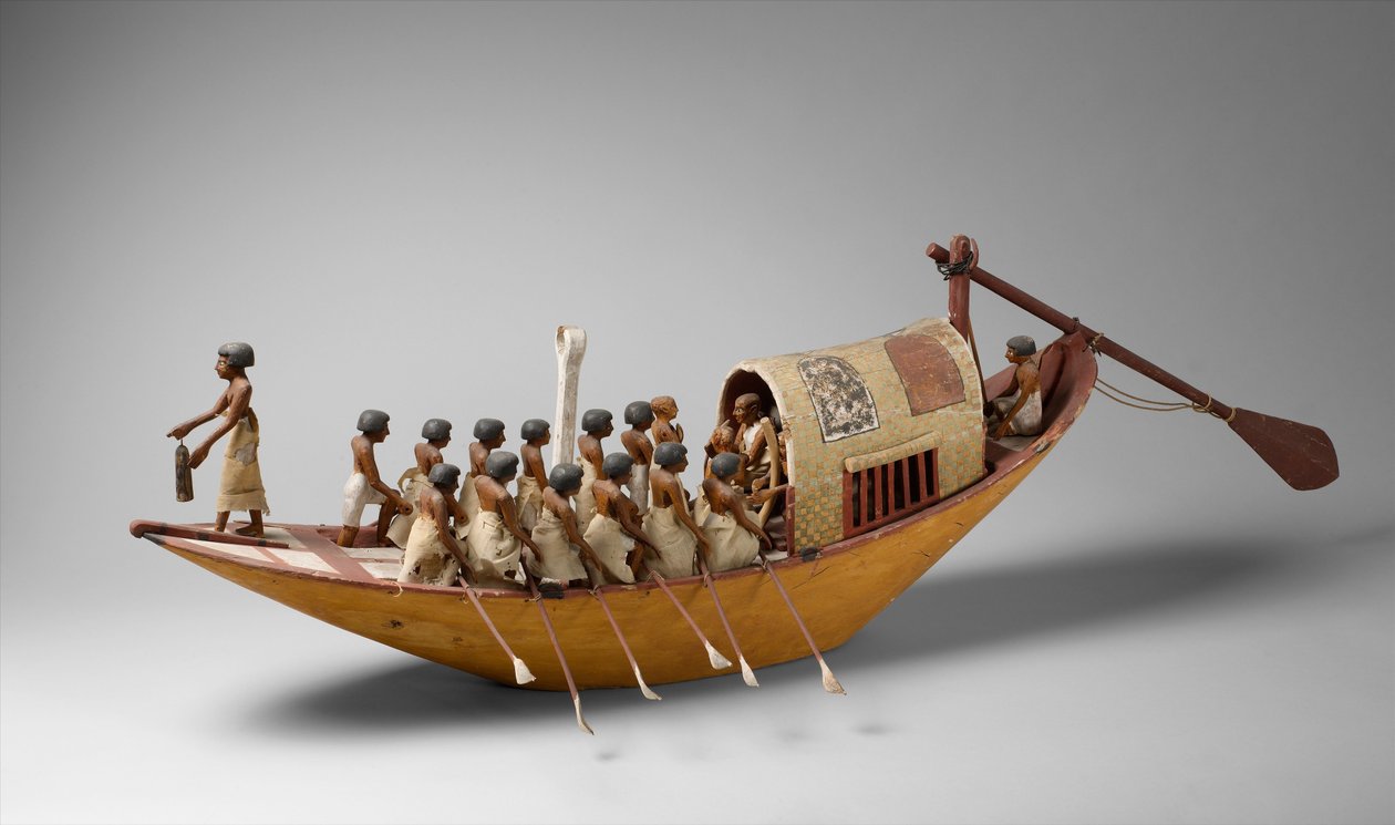 Reisebåt blir rodd fra graven til Meketre, ca. 1981–1975 f.Kr. (tre, maling, gesso, lintråd og lin) av Egyptian 12th Dynasty
