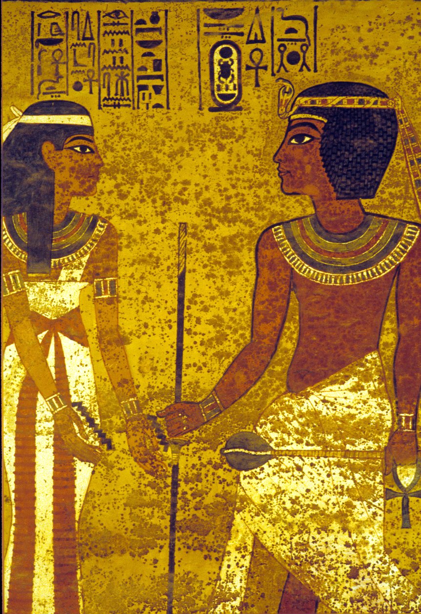 Det gamle Egypt, Tutenkhamun med sin kone, Tutenkhamuns grav, Theben av Egyptian 18th Dynasty