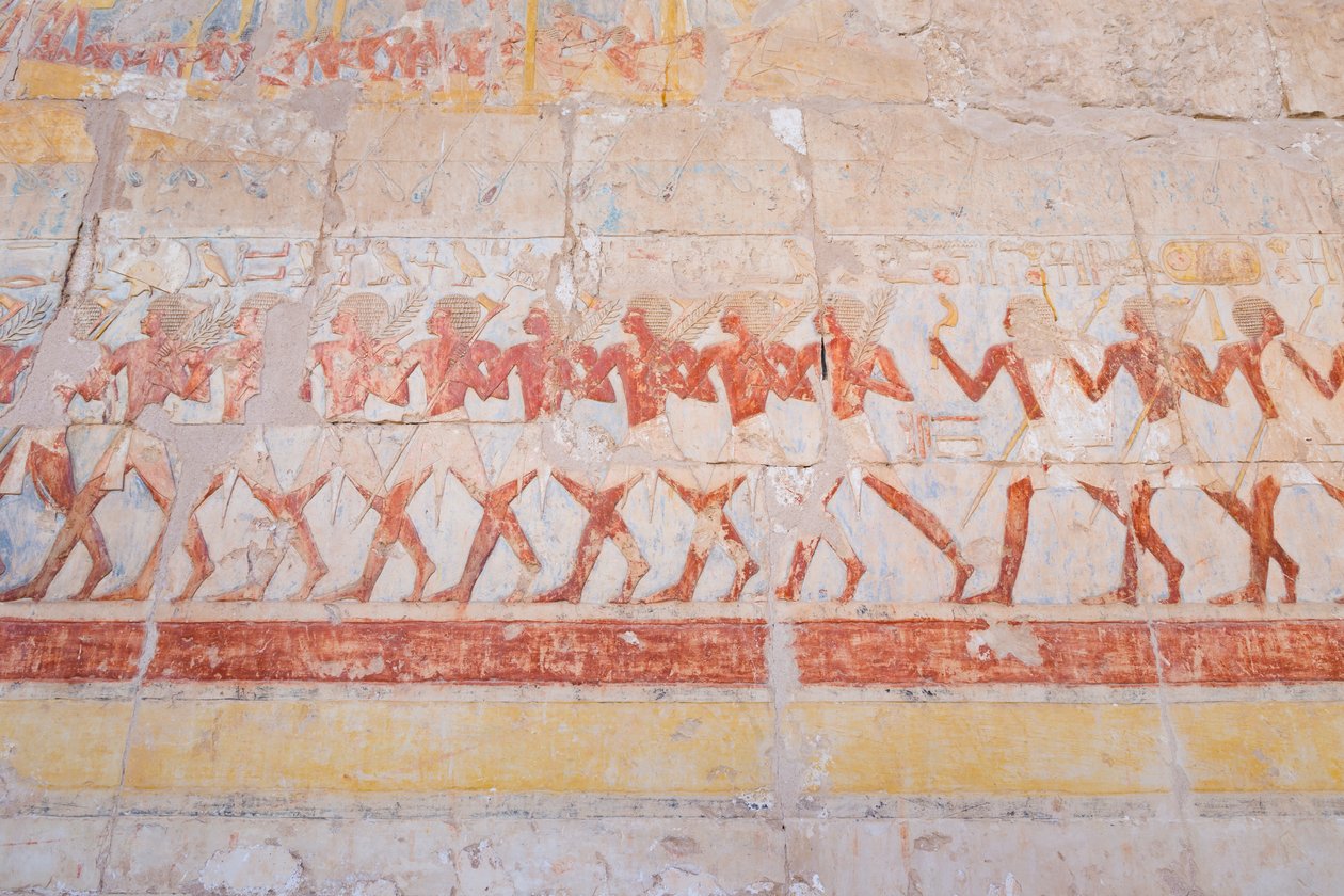 Basrelieff utskjæring av Hatshepsuts reise til landet Punt (Somalia), Hatshepsut-tempelet til Deir Al Bahari, Luxor, Egypt (bilde) av Egyptian 18th Dynasty