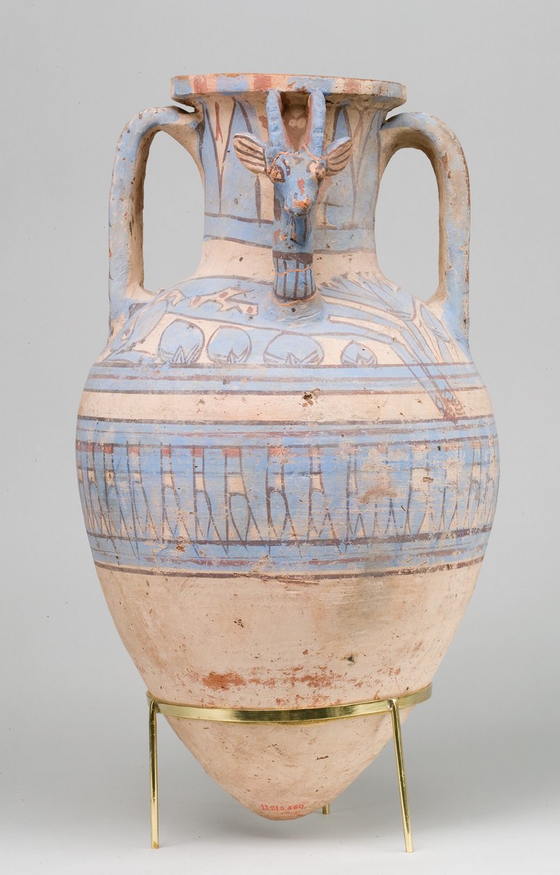 Blåmalt Ibex Amphora fra Malqata, ca. 1390–1353 f.Kr. (keramikk, hvit kremslipe, maling) av Egyptian 18th Dynasty
