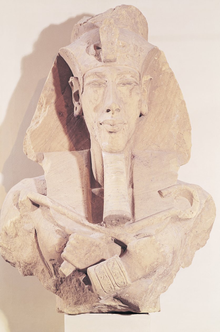 Byste av Amenophis IV (Akhenaten) (ca. 1364-1347 f.Kr.) fra Temple of Amun, Karnak, New Kingdom, ca. 1353-1337 f.Kr. (sandstein) av Egyptian 18th Dynasty