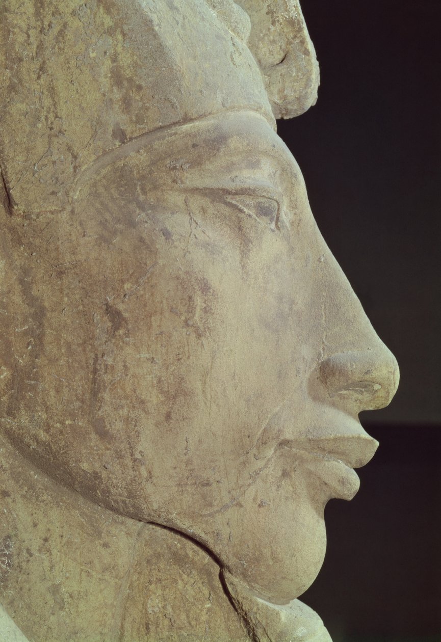 Byste av Amenophis IV (Akhenaten) (ca. 1364-1347 f.Kr.) fra Temple of Amun, Karnak, ca. 1353-1337 f.Kr. (sandstein) (detalj) av Egyptian 18th Dynasty