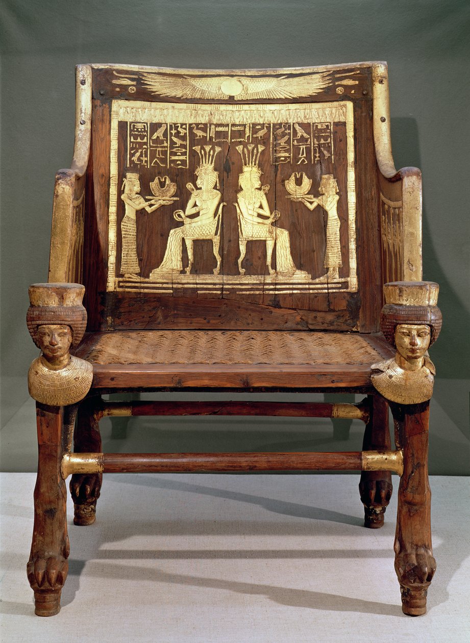 Stol som tilhører prinsesse Satamun, datter av Amenophis III, New Kingdom, ca. 1391-1353 f.Kr. (tre og forgylt bronse) av Egyptian 18th Dynasty