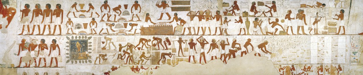 Håndverkere, gravkammer i graven til byguvernøren og vesiren Rekhmire, Sheikh 'Abd al-Qurna, Egypt (veggmaleri_ av Egyptian 18th Dynasty