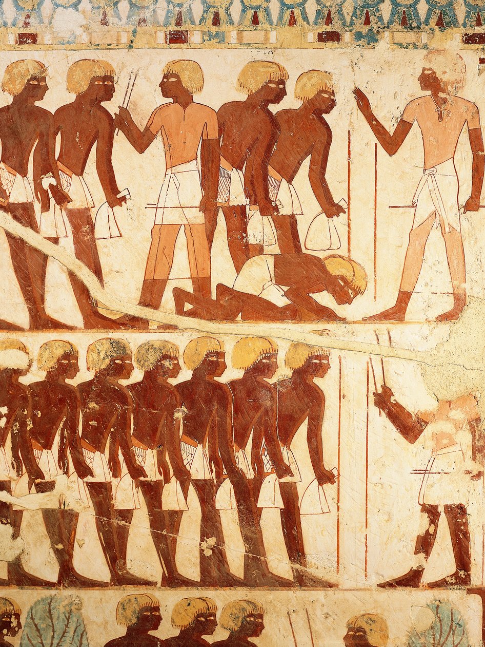 Detalj av fresker som viser hæren som mottar rasjoner, fra Tomb of Userhat (TT56) av Egyptian 18th Dynasty