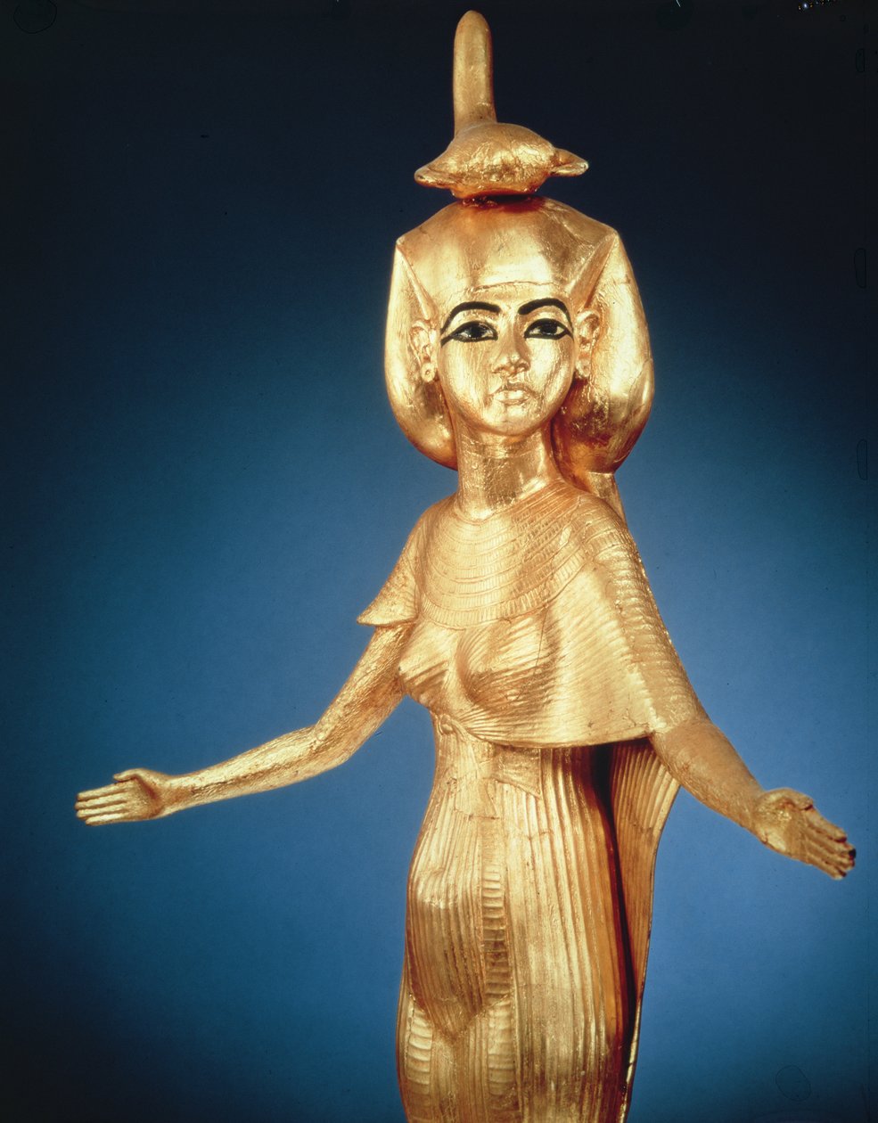 Detalj av gudinnen Selket fra den baldakinske helligdommen, fra Tutankhamons grav, New Kingdom (forgylt tre) av Egyptian 18th Dynasty