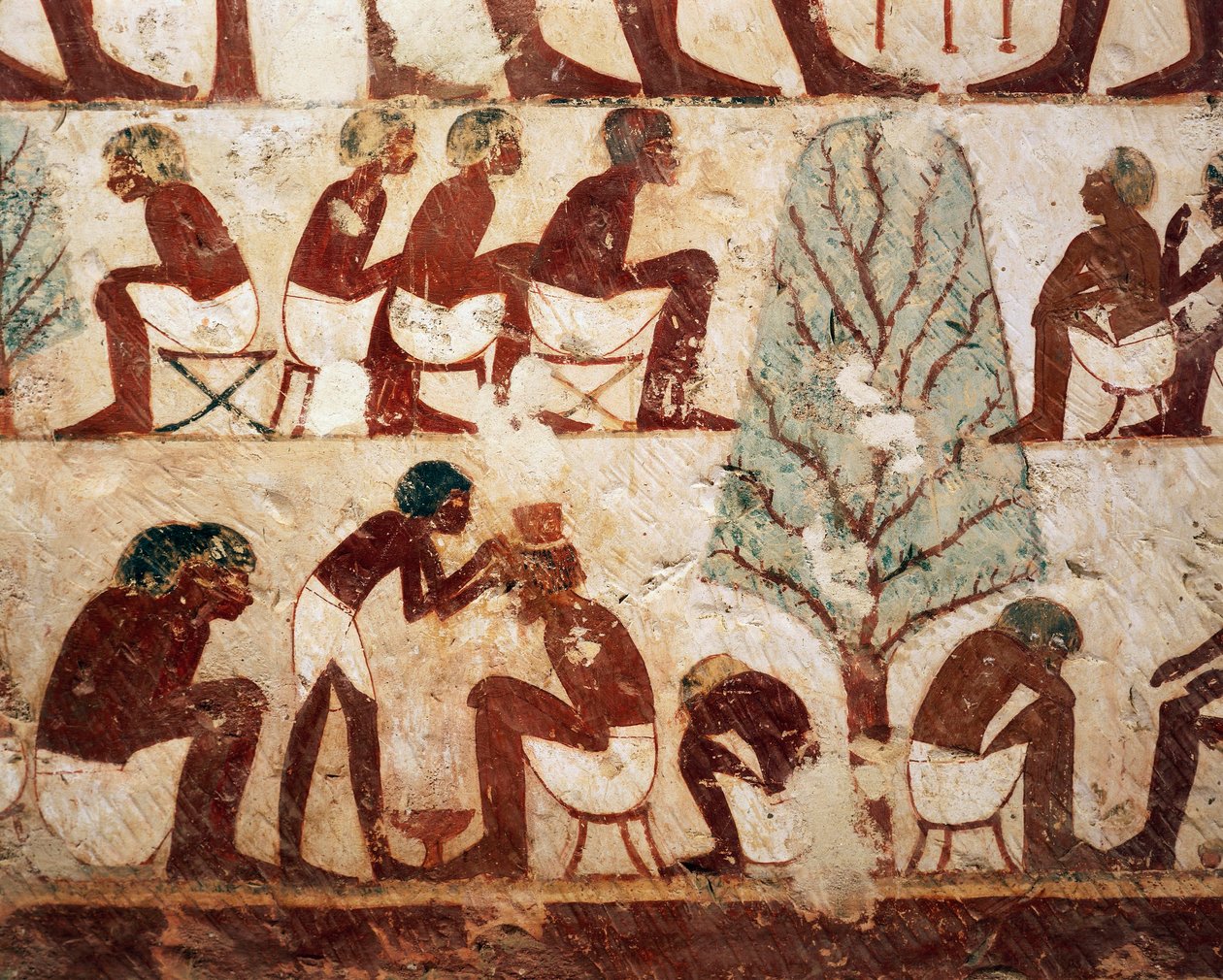 Egypt, Luxor, Vest-Theben, Sheik el Gurnak. Graven til Usirhat, frisør, detaljer fra freskomaleri. (New Kingdom, Dynasti XVIII) av Egyptian 18th Dynasty