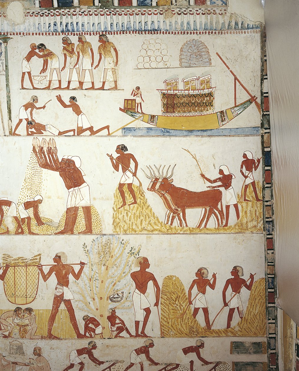 Egypt, Theben, Luxor, Sheikh 'Abd al-Qurna, graven til kongelig eiendomsoppsynsmann Menna, Vestibyle, veggmalerier, Arbeid i felt av Egyptian 18th Dynasty