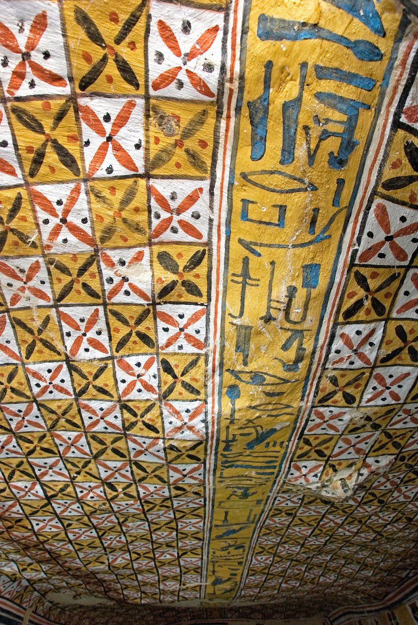 Egyptisk antikvitet: tak dekorert med geometriske motiver, Tomb of Roy (TT255). 18. dynasti. Fra Vestbredden av Luxor, Egypt av Egyptian 18th Dynasty