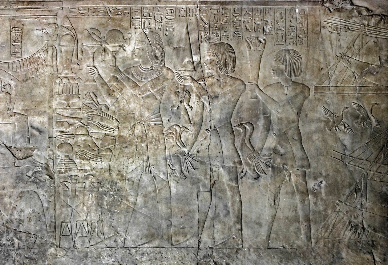 Egyptisk antikvitet: kobles fra graven til Kha em Het (Khaemhat) loftsinspektør og skriver til domstolen til Amenophis III (TT57) som representerer offerbærere. 18. dynasti. 1530-1290 f.Kr. Vallee des Nobles. Luxor, Vestbredden, Egypt av Egyptian 18th Dynasty