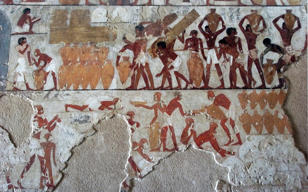 Egyptisk antikvitet: maleri som dekorerer graven til Rekhmire (TT100), visir fra det 18. dynastiet av Egyptian 18th Dynasty