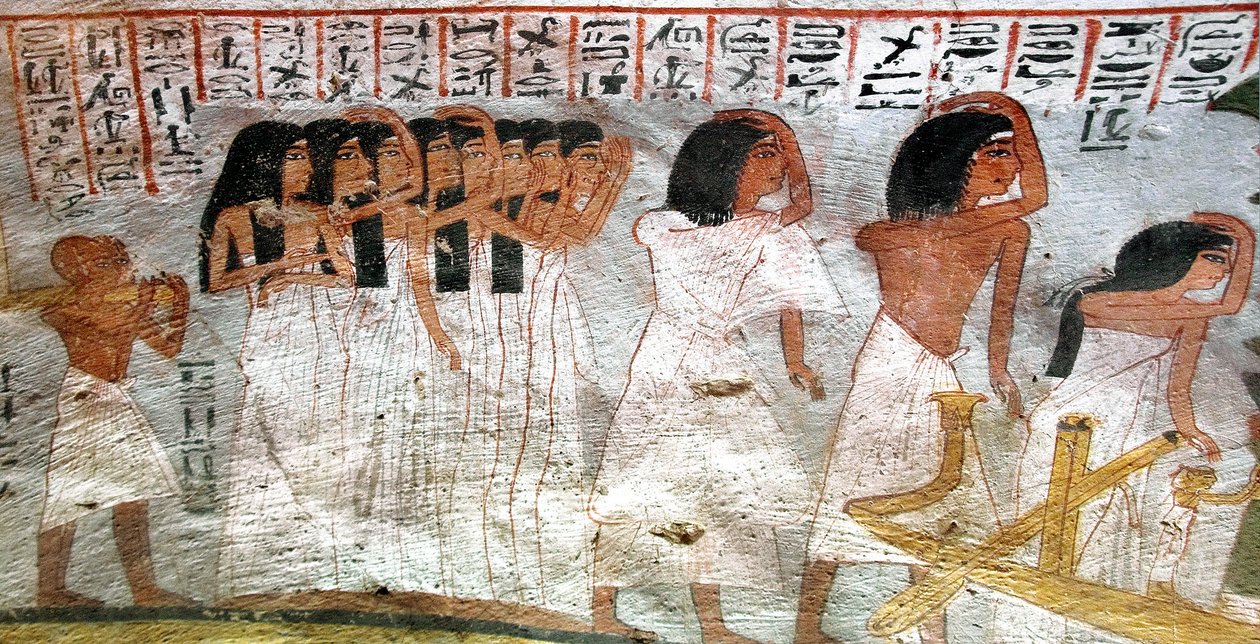 Egyptisk antikvitet: prosesjon av gråt. Maleri av graven til Roy av Egyptian 18th Dynasty