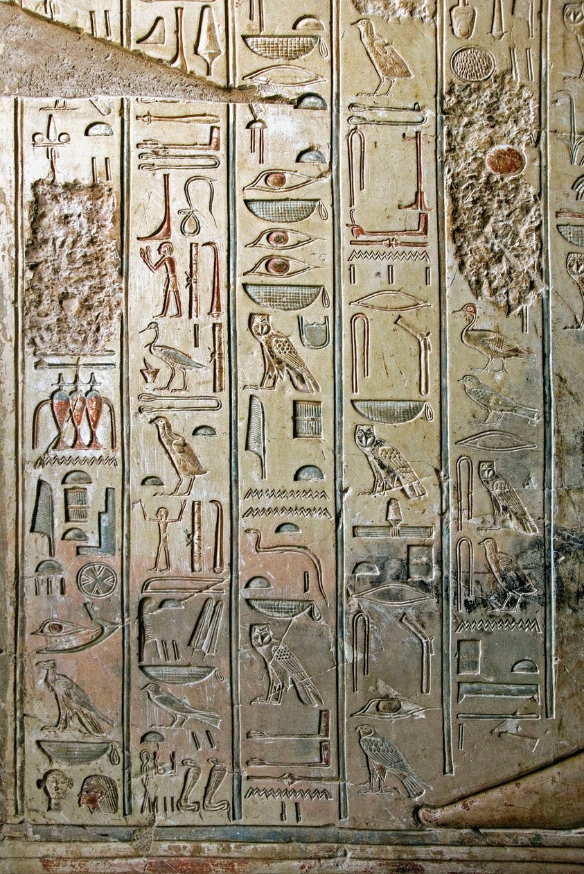 Egyptisk antikvitet: relieff og hieroglyfer av graven til Kha em Het (Khaemhat) inspektør for loft og skriver ved hoffet til Amenophis III (TT57). 18. dynasti. 1530-1290 f.Kr. Vallee des Nobles. Luxor, Vestbredden, Egypt av Egyptian 18th Dynasty