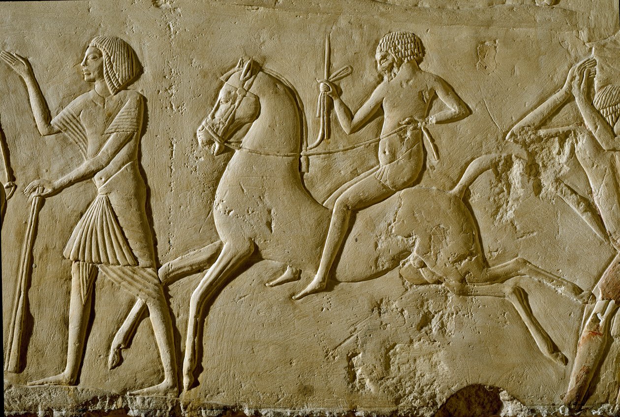 Egyptisk antikvitet: lettelse med kriger til hest. Slutten av det 18. dynastiet av Egyptian 18th Dynasty