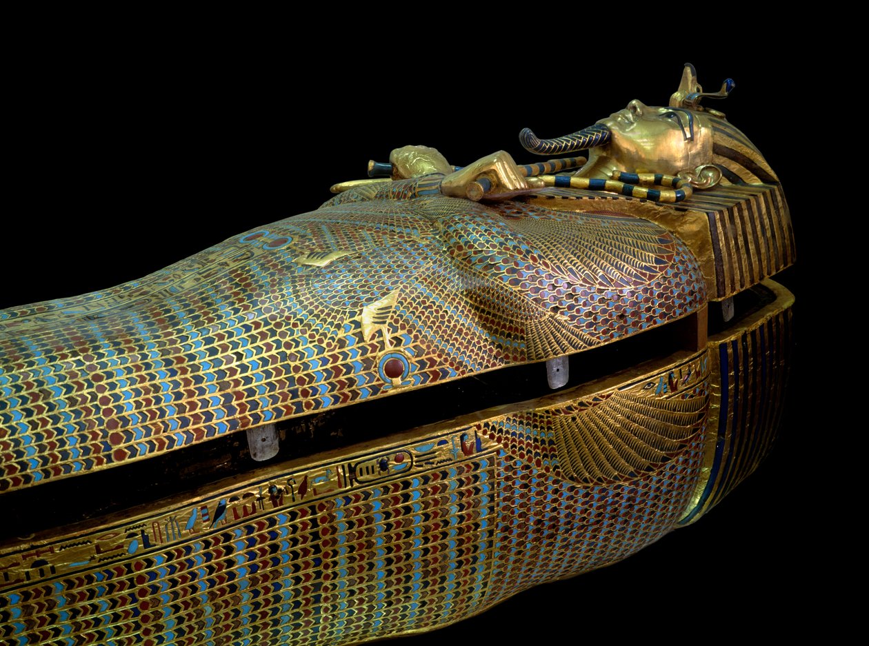 Egyptisk antikke: sarkofag av skatten til Tuthankamun (Tutankhamun eller All-Ankh-amun) av Egyptian 18th Dynasty