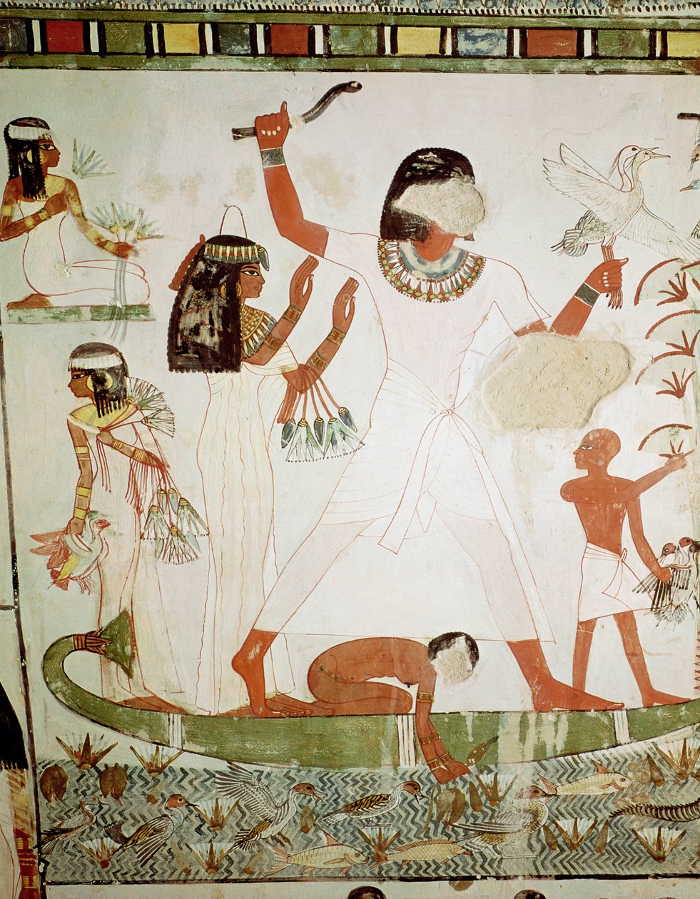Fiske og fuglefangst i myrene, detalj fra gravkapellet i Menna, New Kingdom (veggmaleri) av Egyptian 18th Dynasty