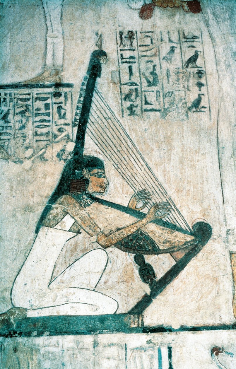 Fresker som viser scene for begravelsesbankett, med harpist, fra New Kingdom av Egyptian 18th Dynasty