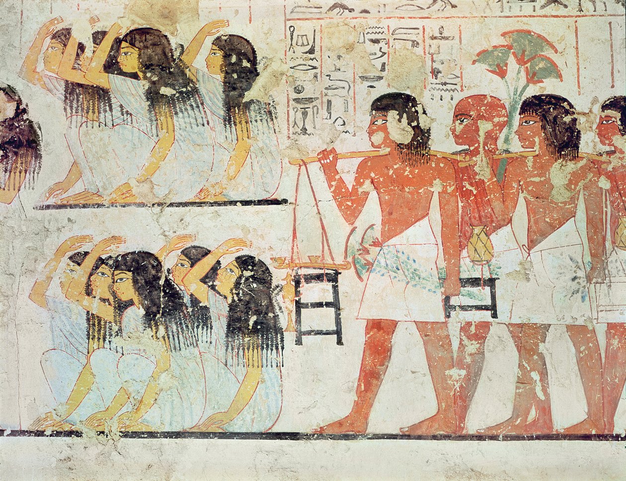 Gruppe sørgende i begravelsesprosesjonen til Ramose, fra Tomb Chapel of Ramose, New Kingdom, ca. 1360 f.Kr. (veggmaleri) av Egyptian 18th Dynasty
