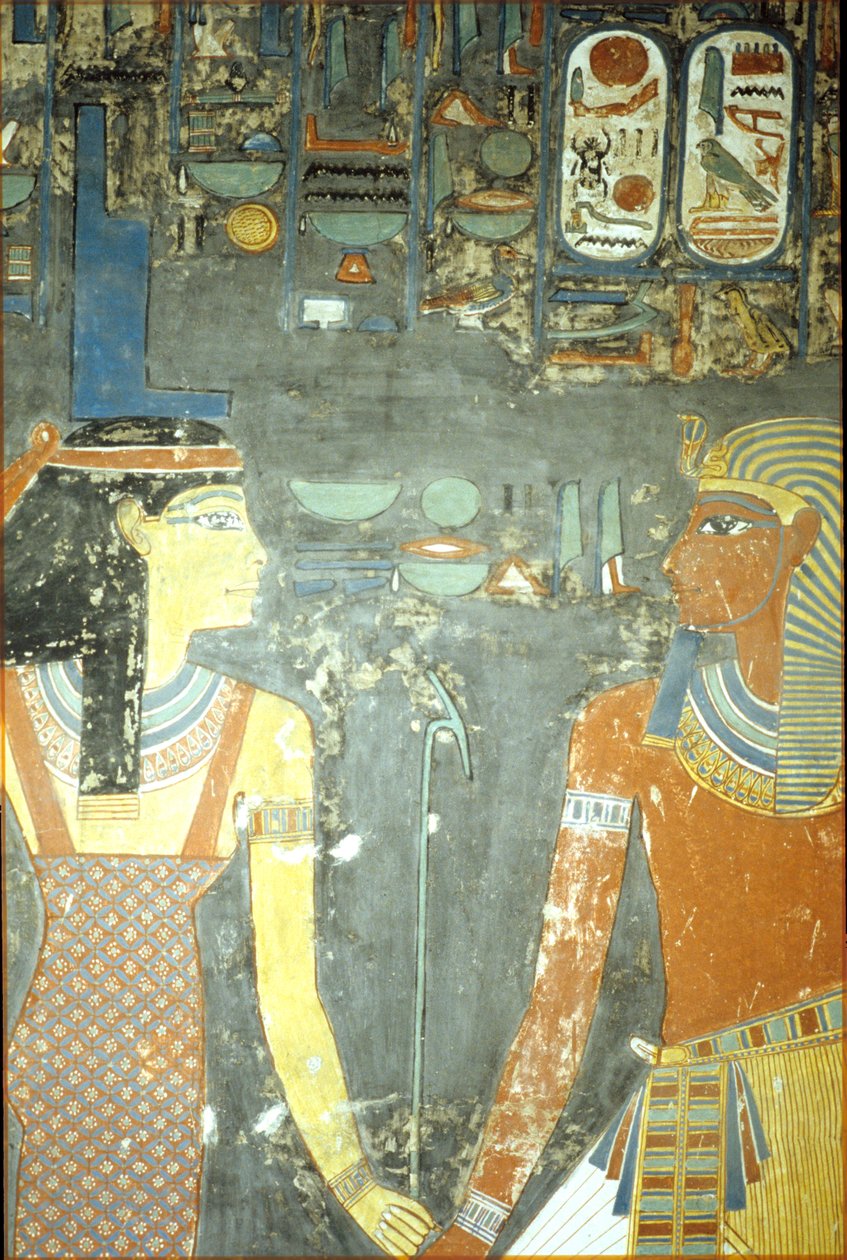 Horemheb og Isis, fra Horemhebs grav (ca. 1323-1295 f.Kr.) New Kingdom (veggmaleri) av Egyptian 18th Dynasty