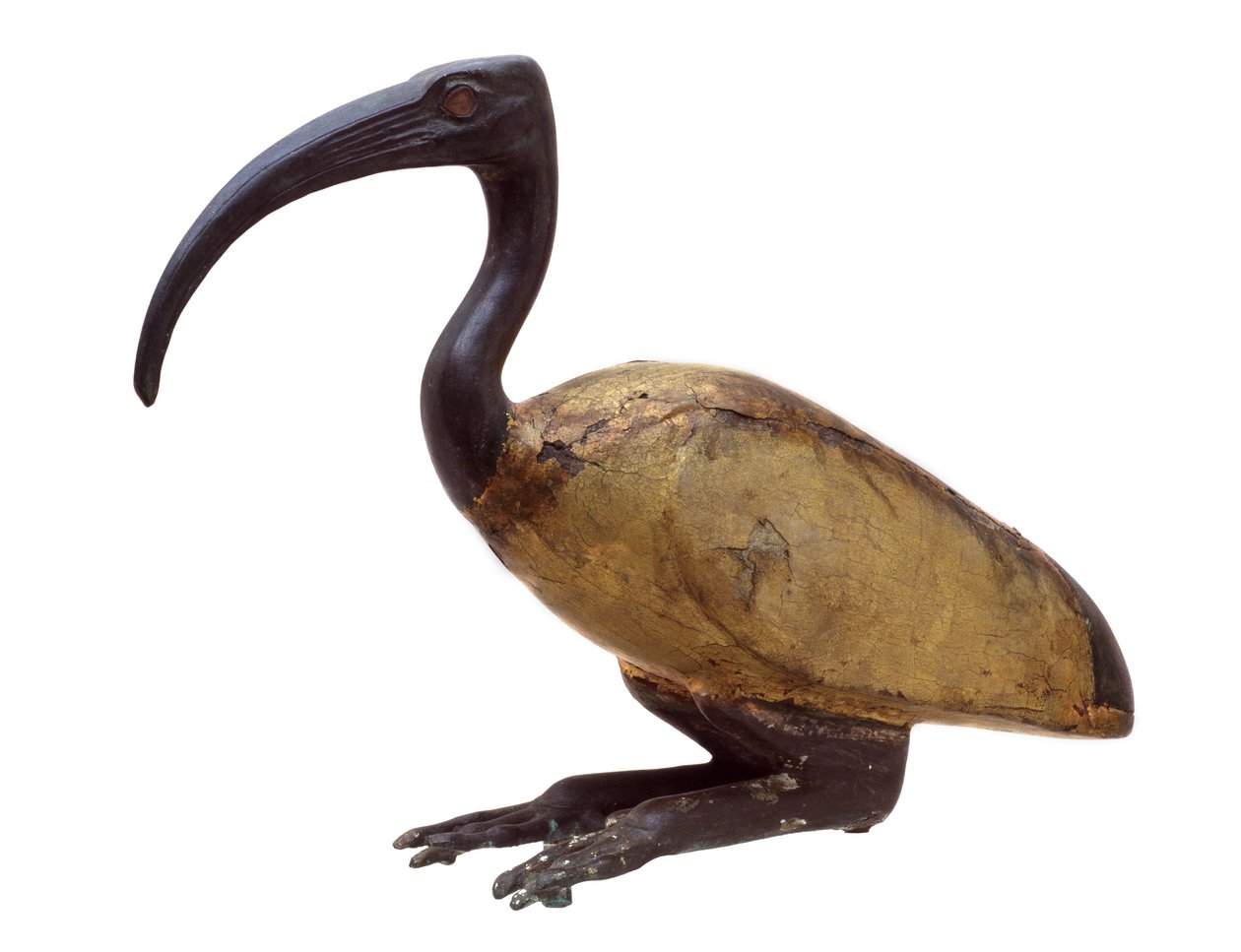 Ibis, i hukposisjon, ca. 1350 f.Kr. (tre, bronse, glass og forgylt) av Egyptian 18th Dynasty